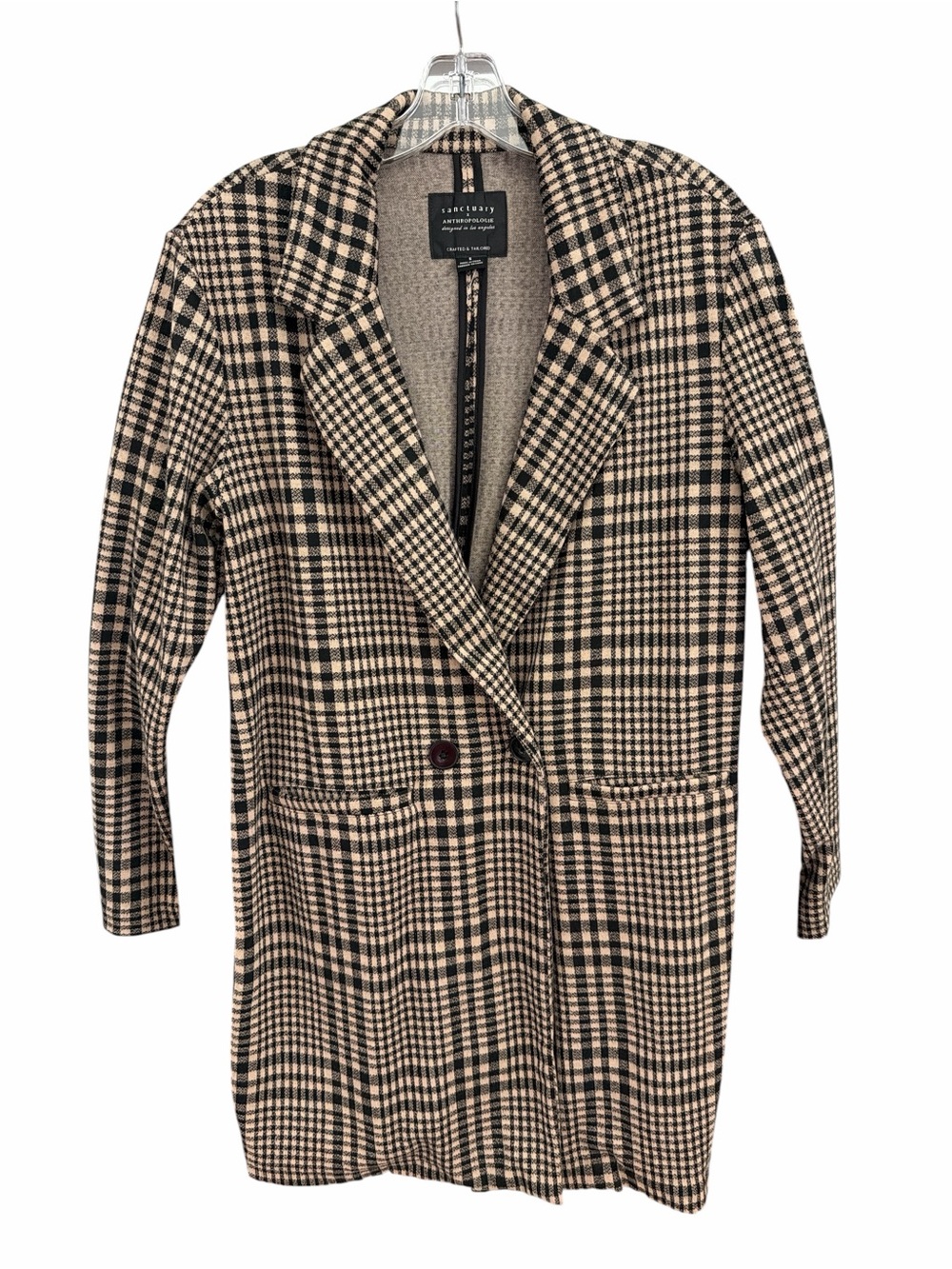 Sanctuary x Anthropologie Carleton Black & Tan Plaid Knit Blazer Size Small NWOT - Picture 2 of 7